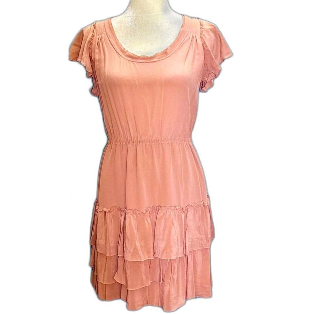 Banana Republic Silk Ruffle Layered Flutter Sleeve Dress Sz S